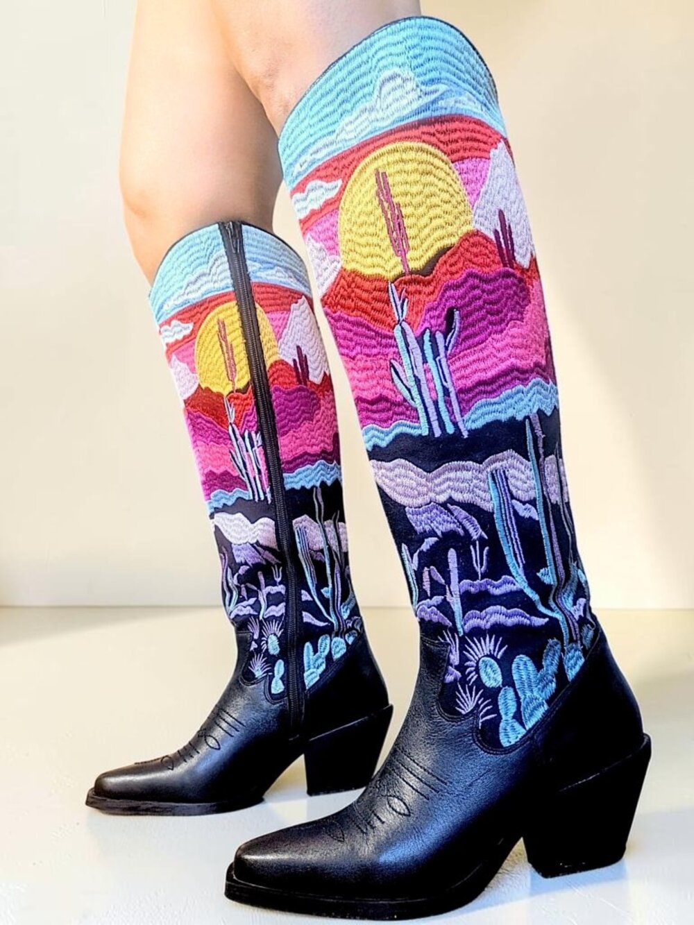 Nastygal rare leather embroidery southwestern fairy boho knee high boot 4uk 37Eu - Picture 2 of 16